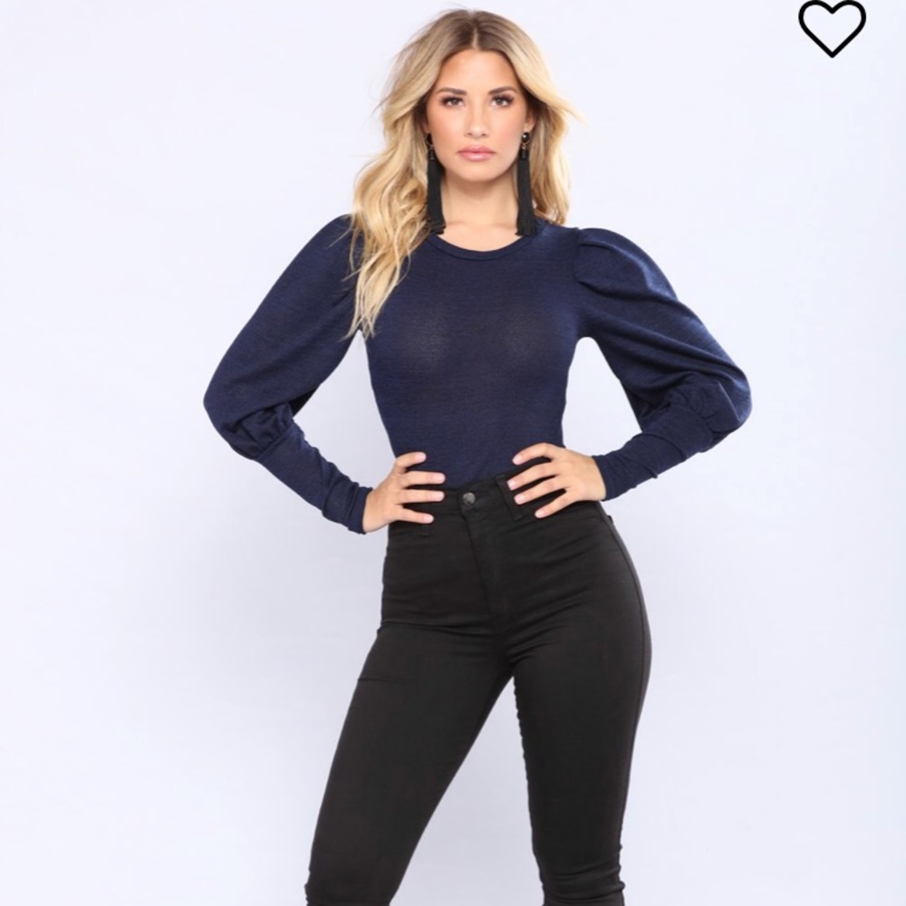 PARIS Navy Puff Sleeve Top